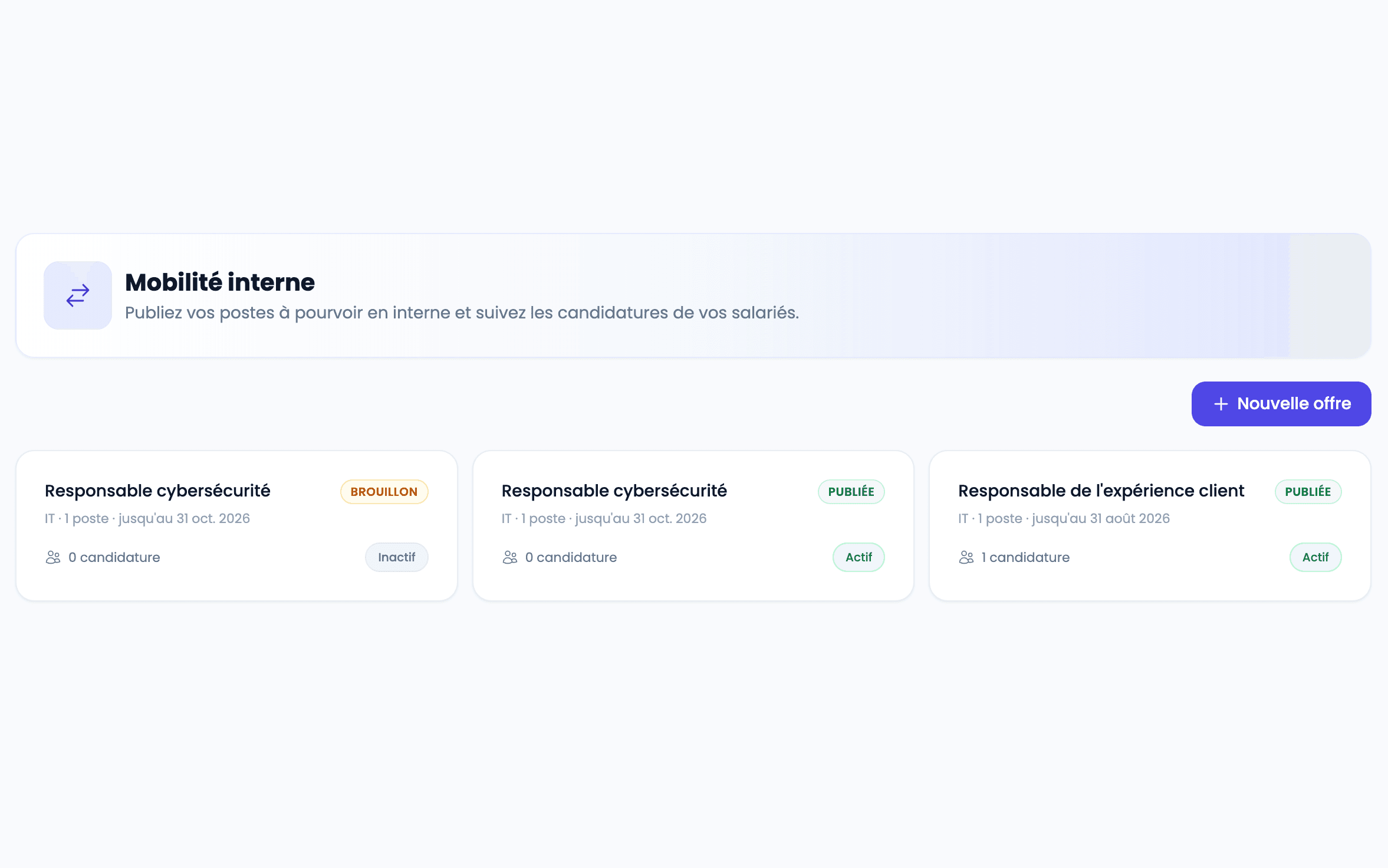 Aperçu du logiciel AfricaPaieRH — offres de mobilité interne