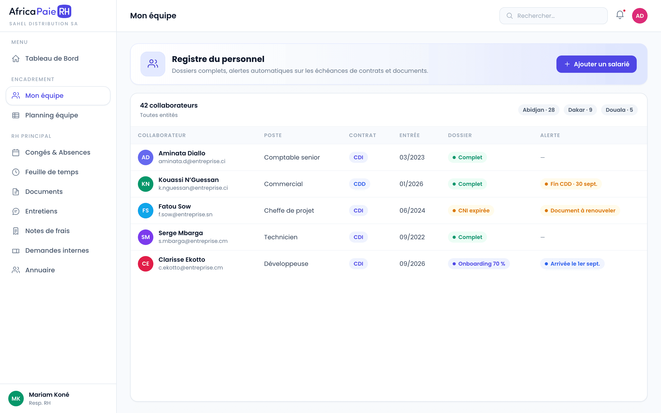 Aperçu du logiciel AfricaPaieRH — pilotage RH simplifié