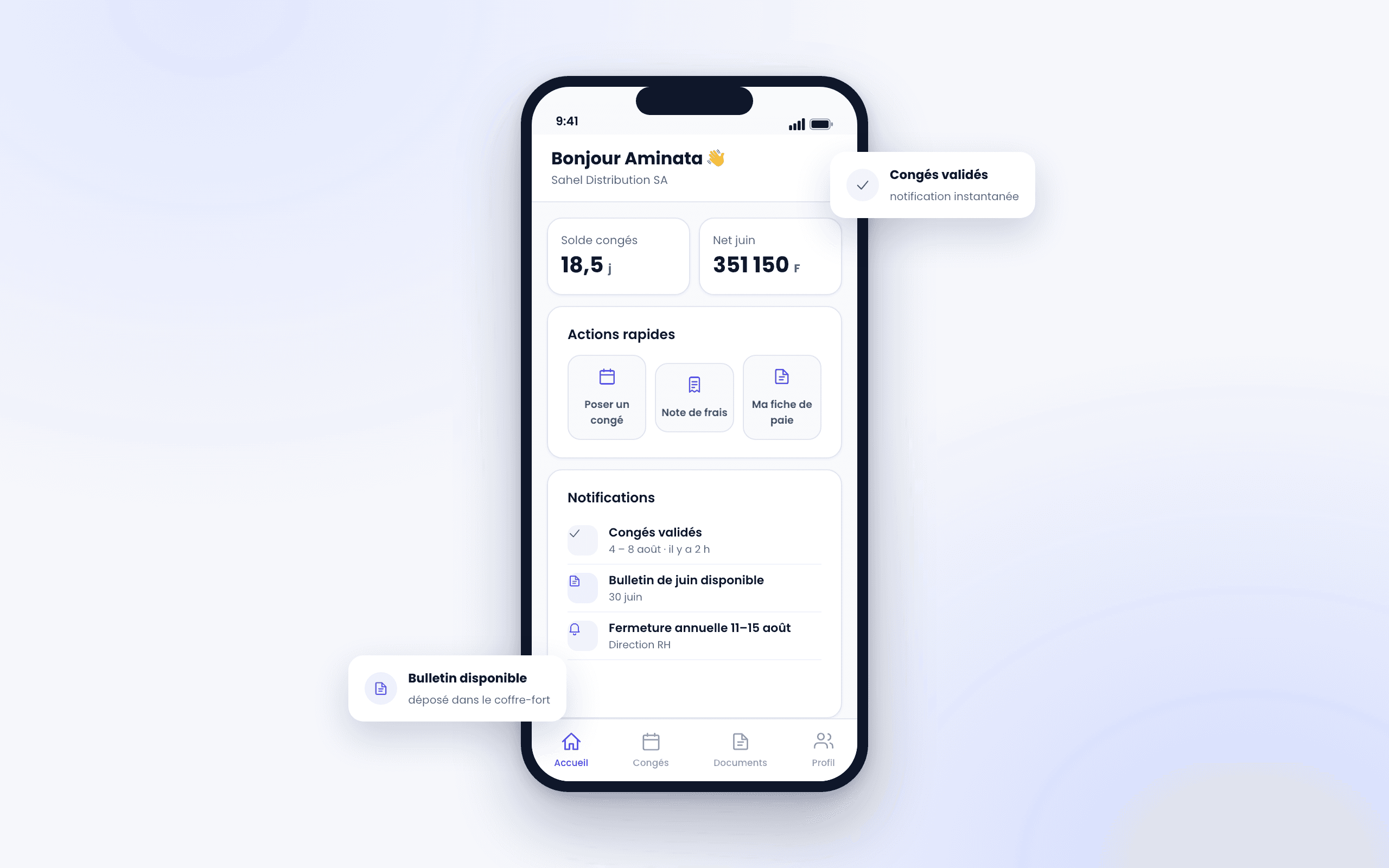 Aperçu du logiciel AfricaPaieRH — application mobile AfricaPaieRH